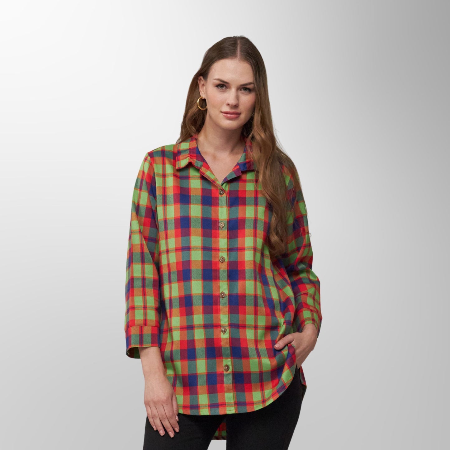 Toofan - Multi - Sunset Fiesta Checkered Long Sleeve Top - PL 88-93