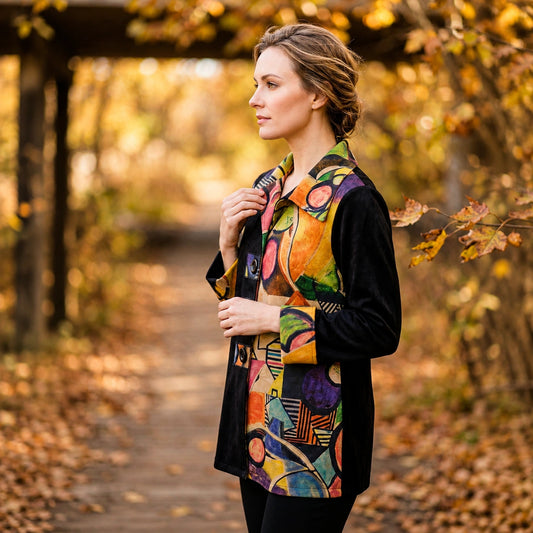 Toofan - Printed Suede Color Block Jacket | 100% Polyester - SP 2-9