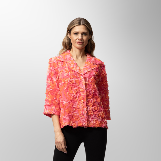 Toofan - Fuchsia - Floral Motif Statement Jacket – Bold Elegance in Bloom - NJ 226- 1