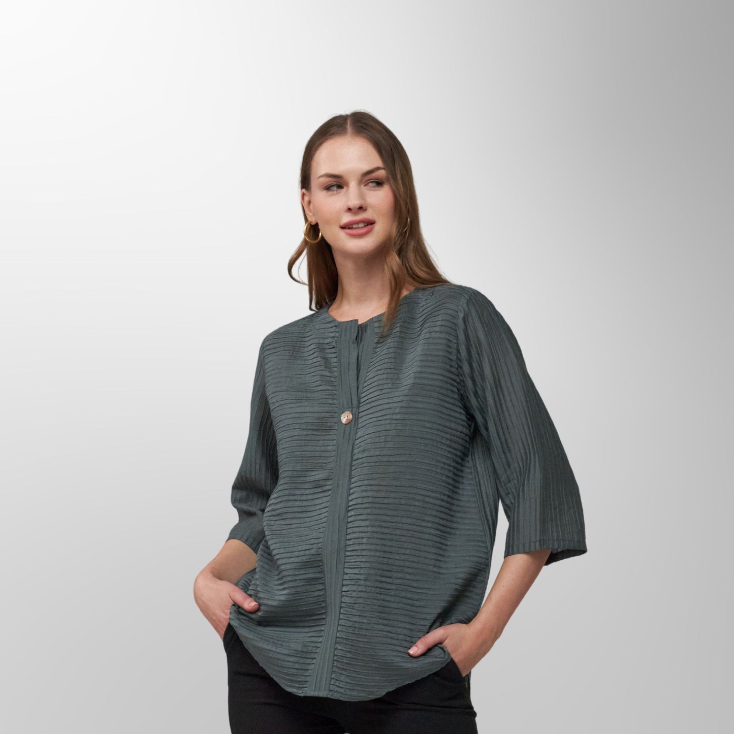 Toofan - Leaf - Textured Grace Casual Round Neck Top - CR 36