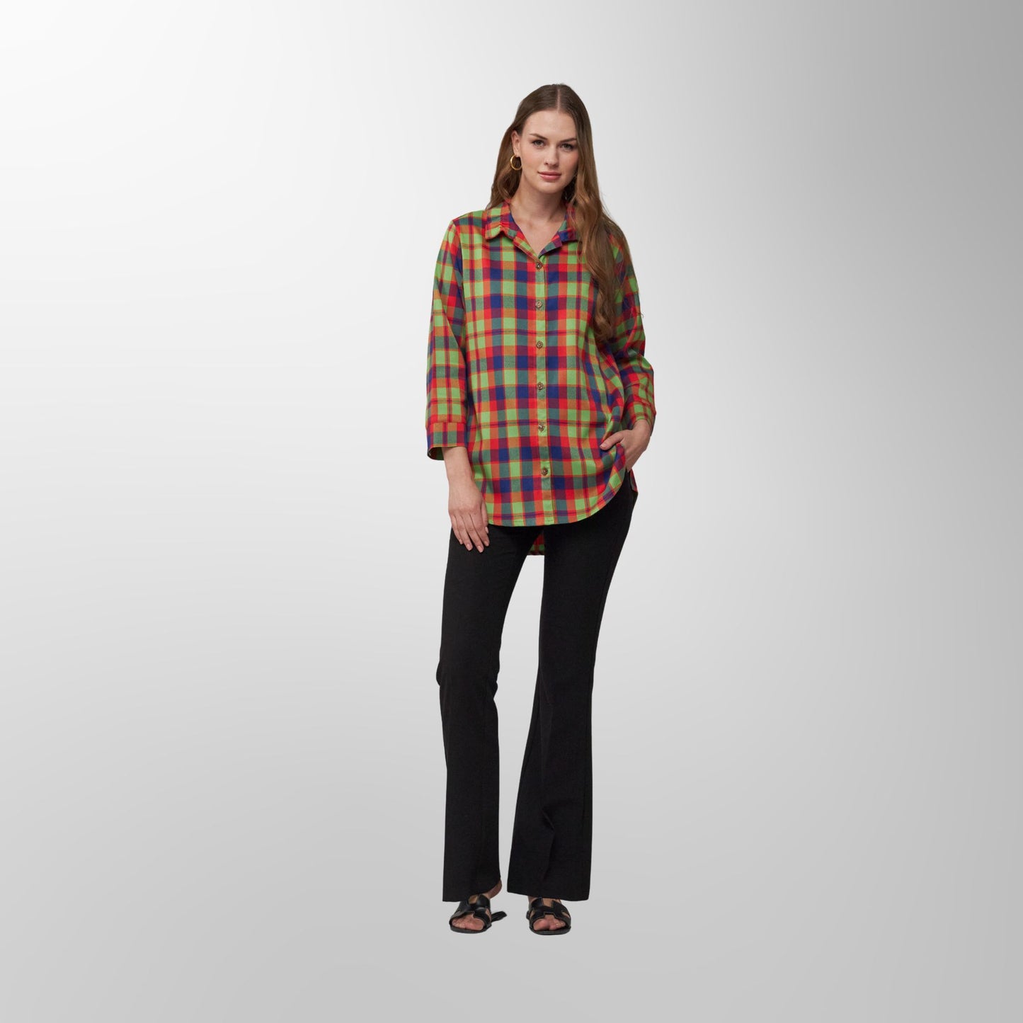 Toofan - Multi - Sunset Fiesta Checkered Long Sleeve Top - PL 88-93