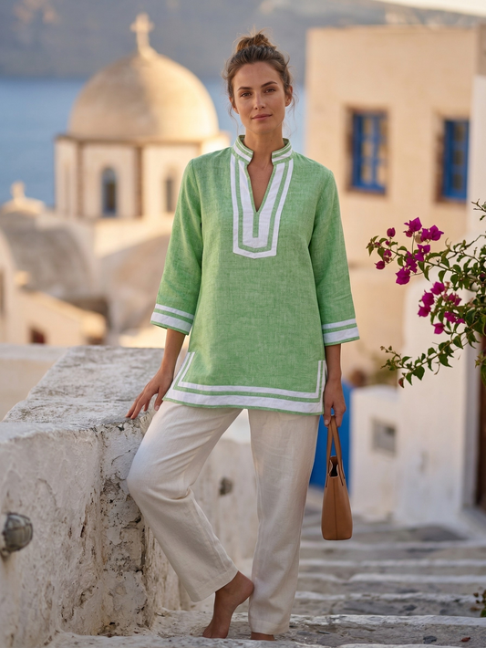 Toofan - Pistacho - Color Trim Dress Stylish Statement Fit - LK24