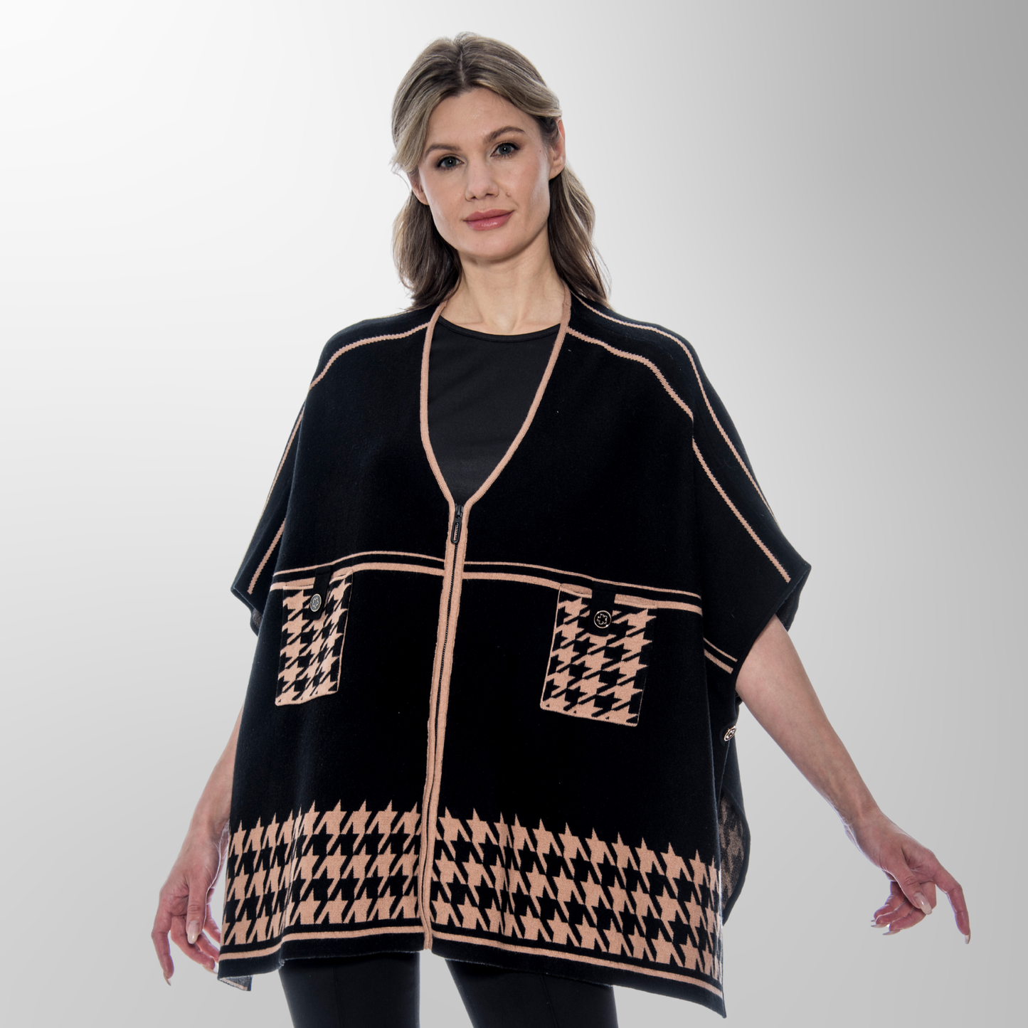 Toofan - Houndstooth  - One Size Zippered Poncho  - OS 224