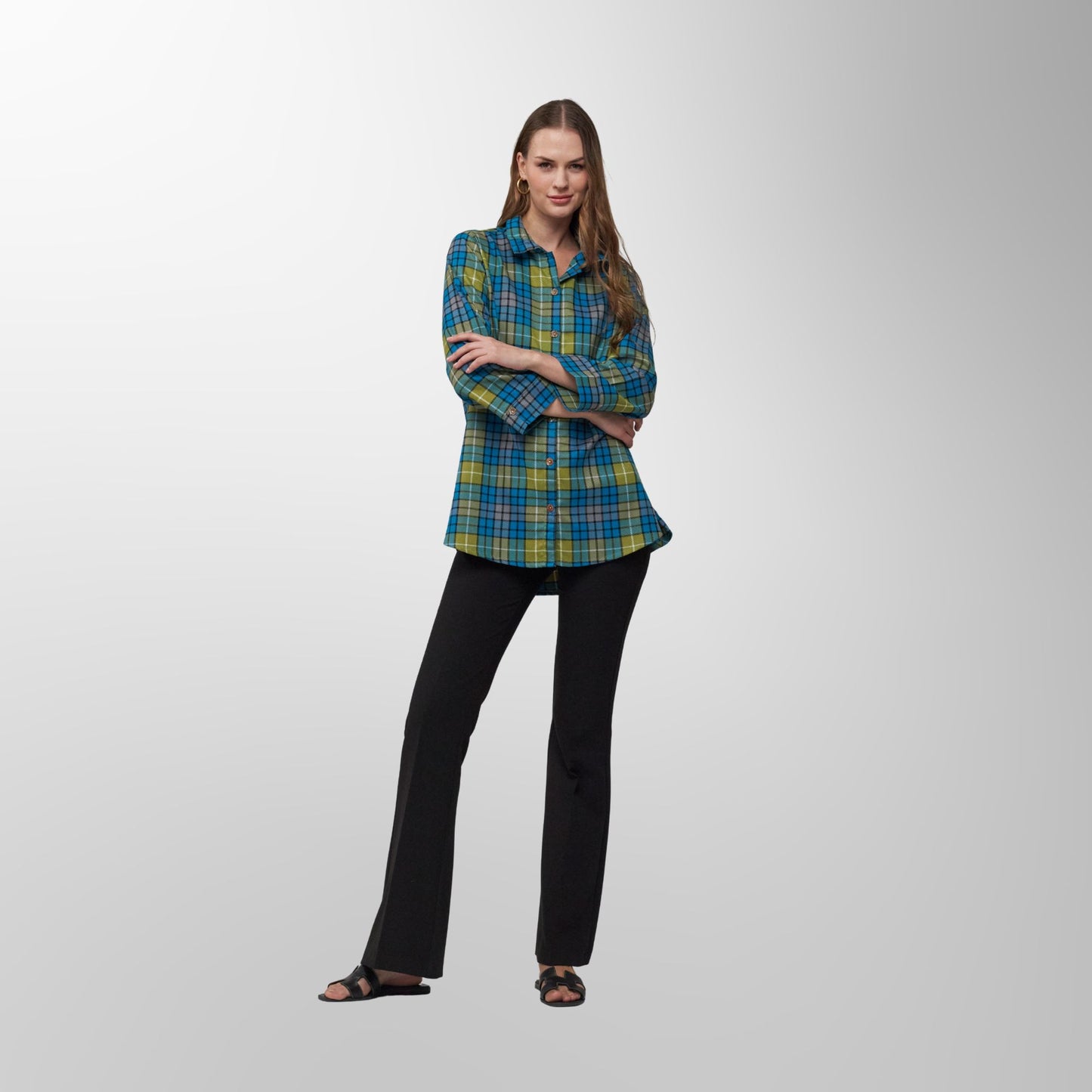 Toofan - Multi - Ocean Meadow Checkered Long Sleeve Top - PL 88-45