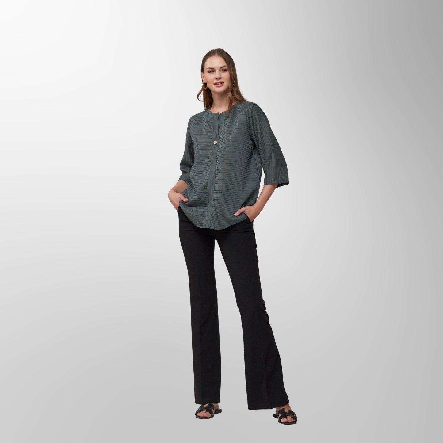 Toofan - Leaf - Textured Grace Casual Round Neck Top - CR 36
