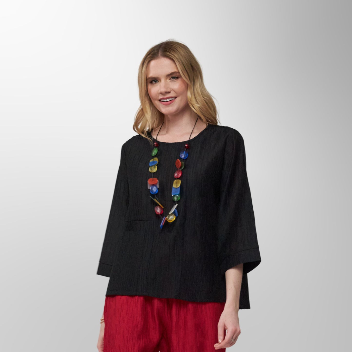 Toofan - Black - Midnight Elegance Relaxed Round Neck Top - CR 32