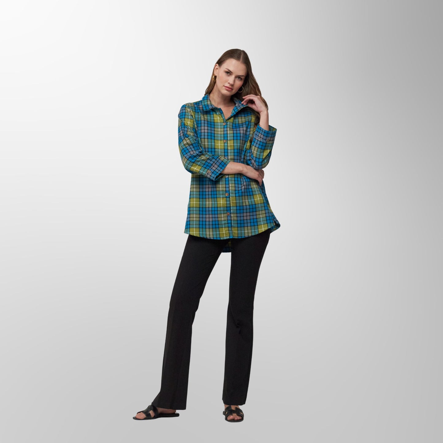 Toofan - Multi - Ocean Meadow Checkered Long Sleeve Top - PL 88-45