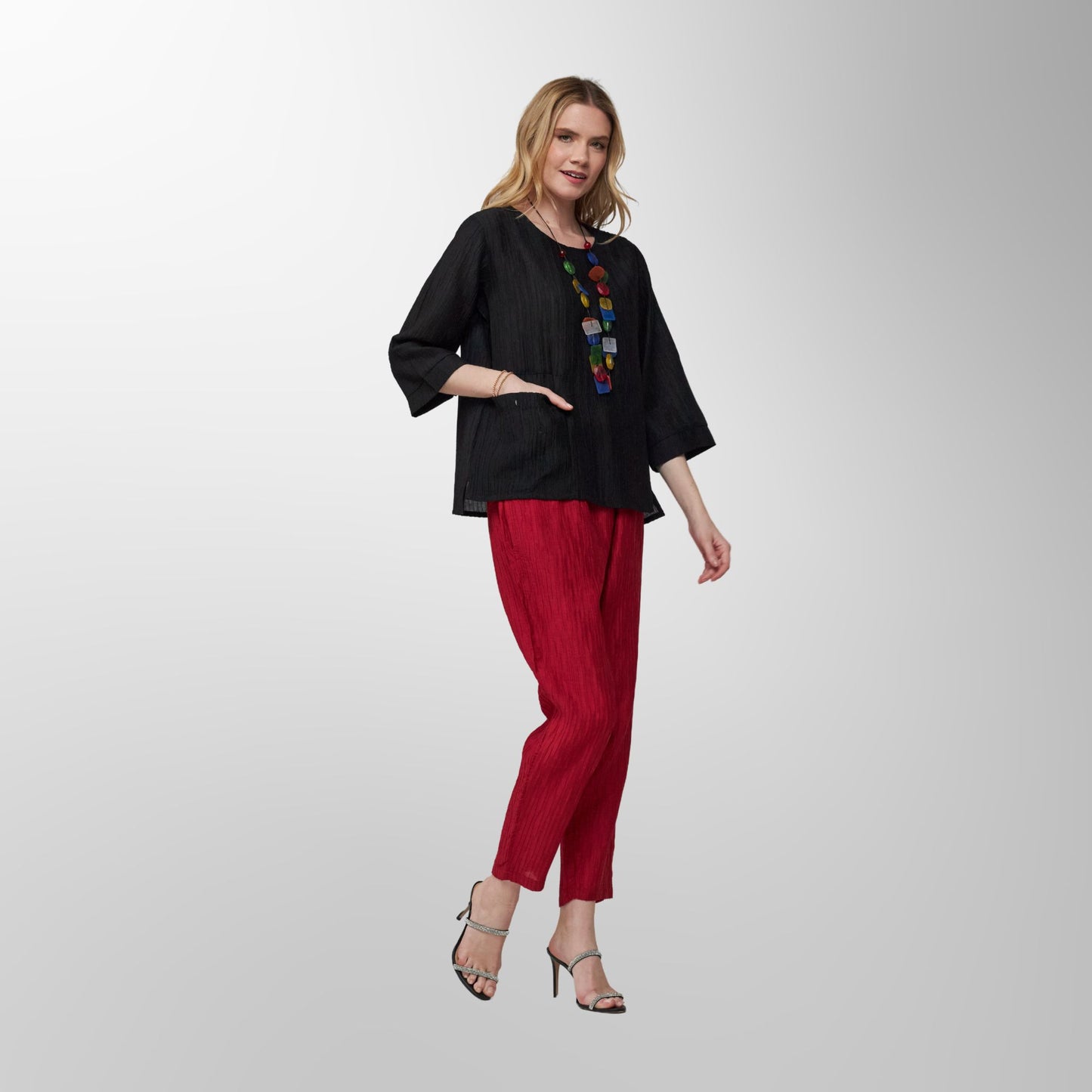Toofan - Black - Midnight Elegance Relaxed Round Neck Top - CR 32