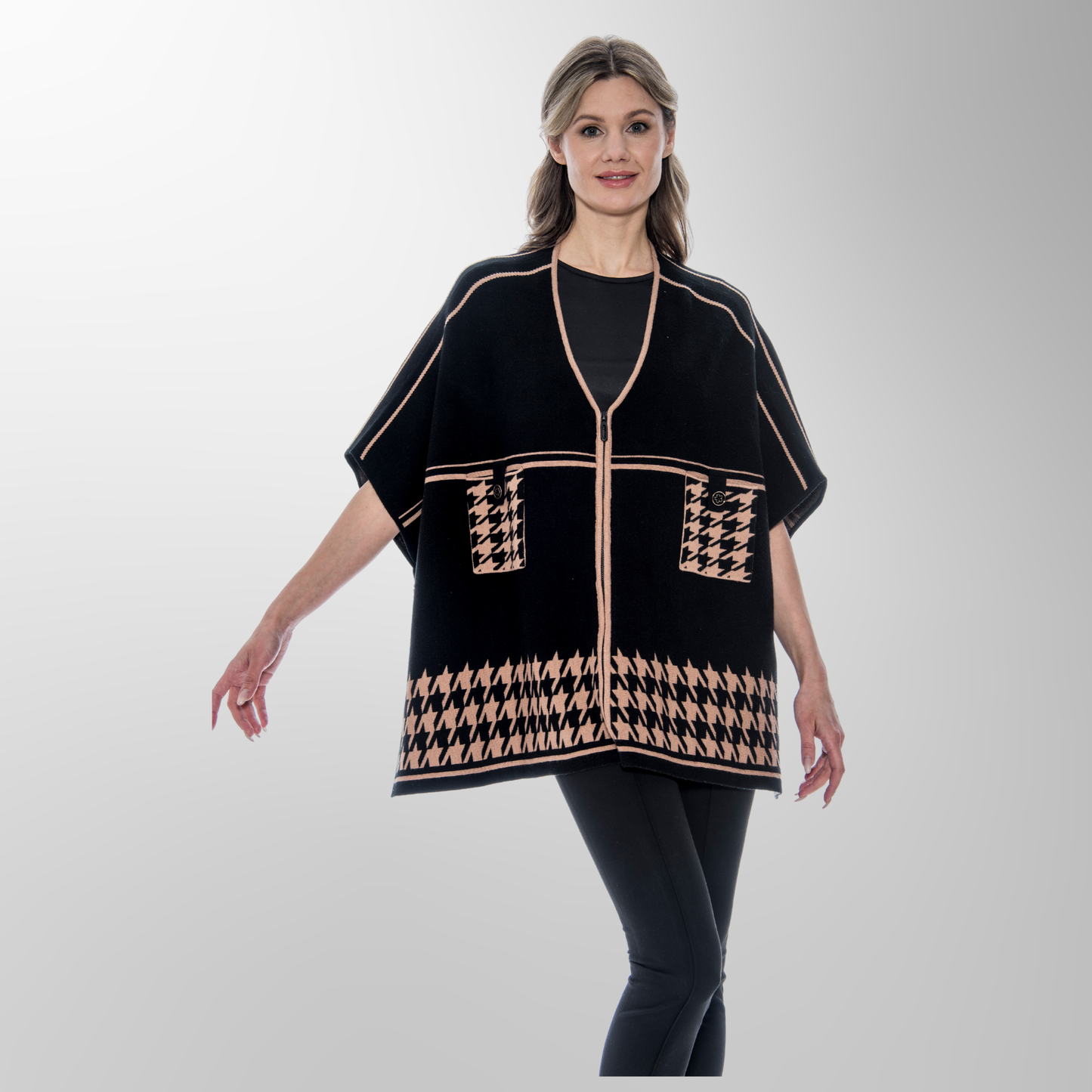 Toofan - Houndstooth  - One Size Zippered Poncho  - OS 224