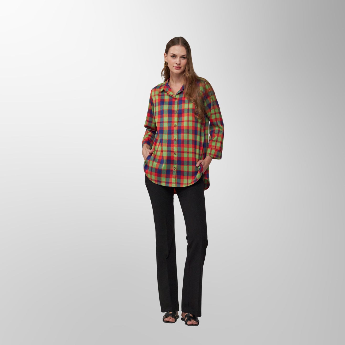 Toofan - Multi - Sunset Fiesta Checkered Long Sleeve Top - PL 88-93