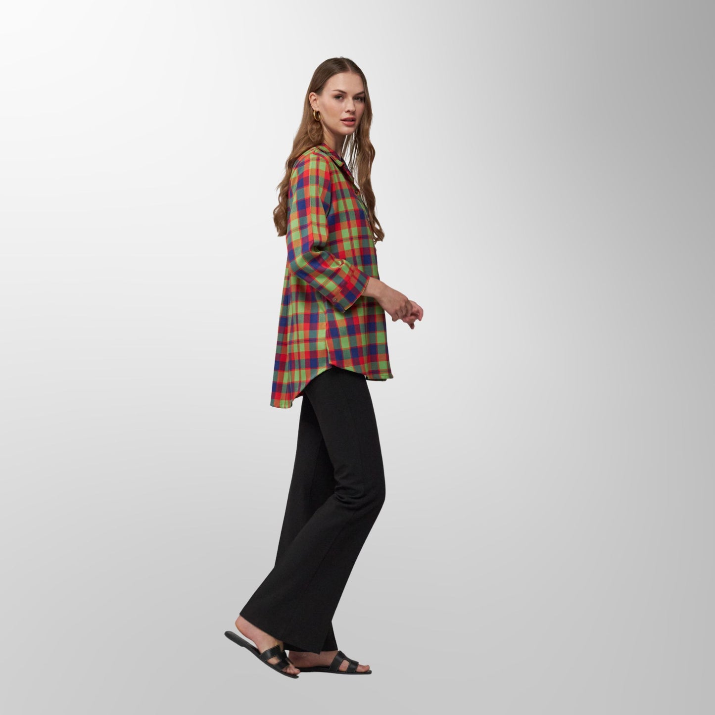 Toofan - Multi - Sunset Fiesta Checkered Long Sleeve Top - PL 88-93