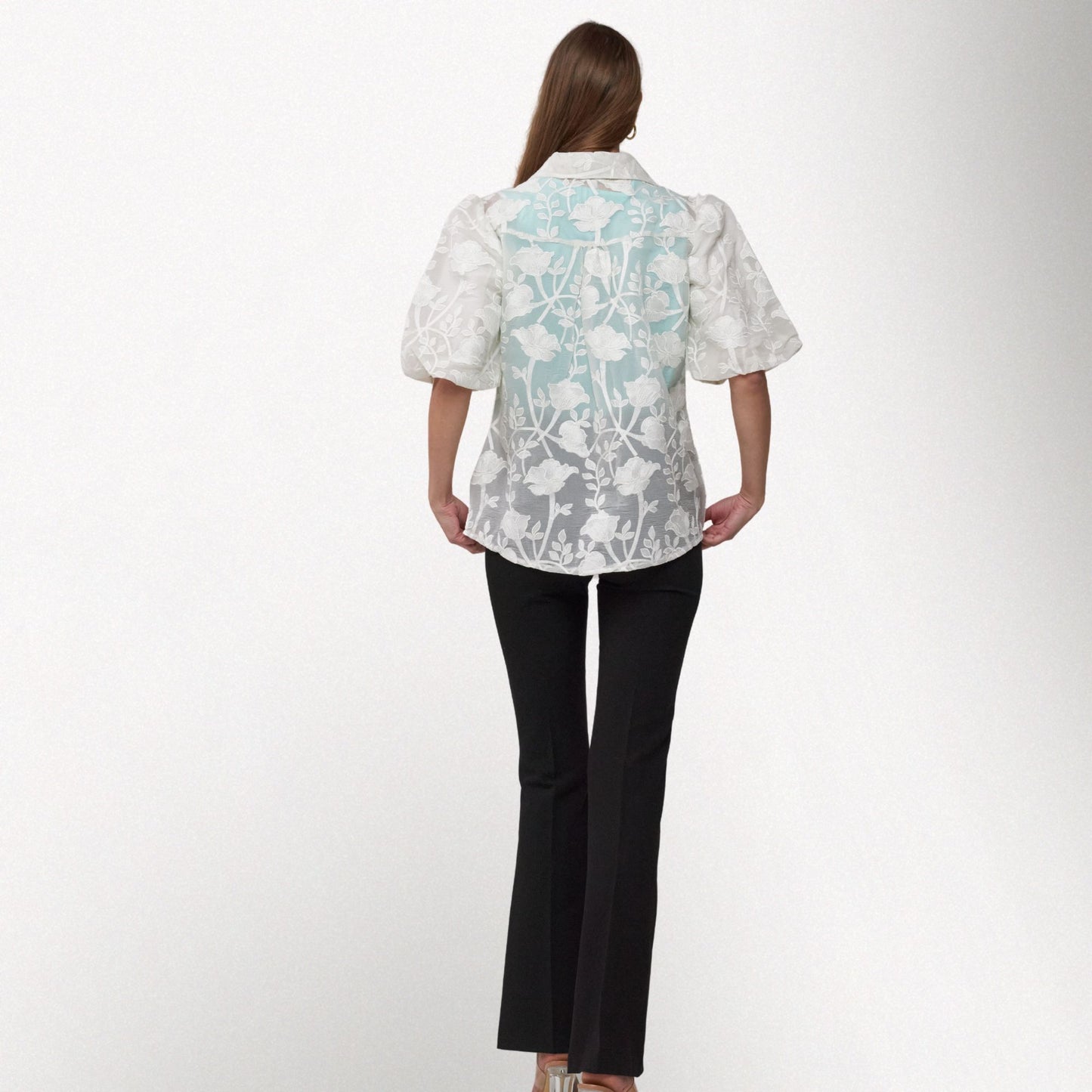 Toofan - White - Bubble Sleeve Floral Top – Relaxed Fit Women's Blouse - NS 79 - 1