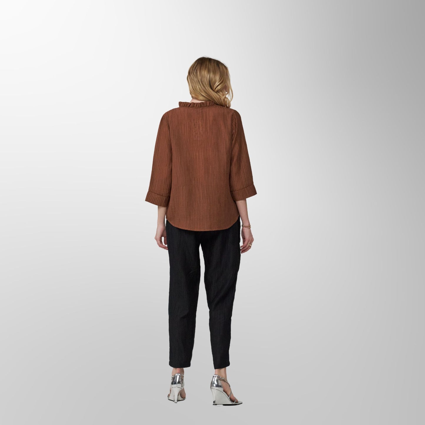 Toofan - Mocha - Mocha Ruffle V-Neck Button Top - CR 31