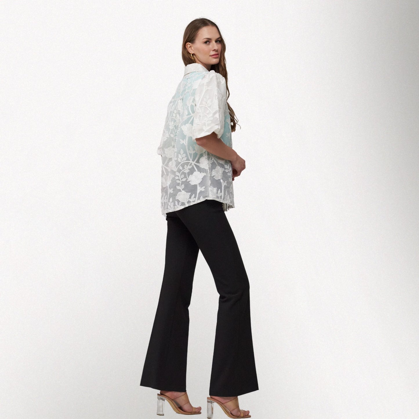 Toofan - White - Bubble Sleeve Floral Top – Relaxed Fit Women's Blouse - NS 79 - 1