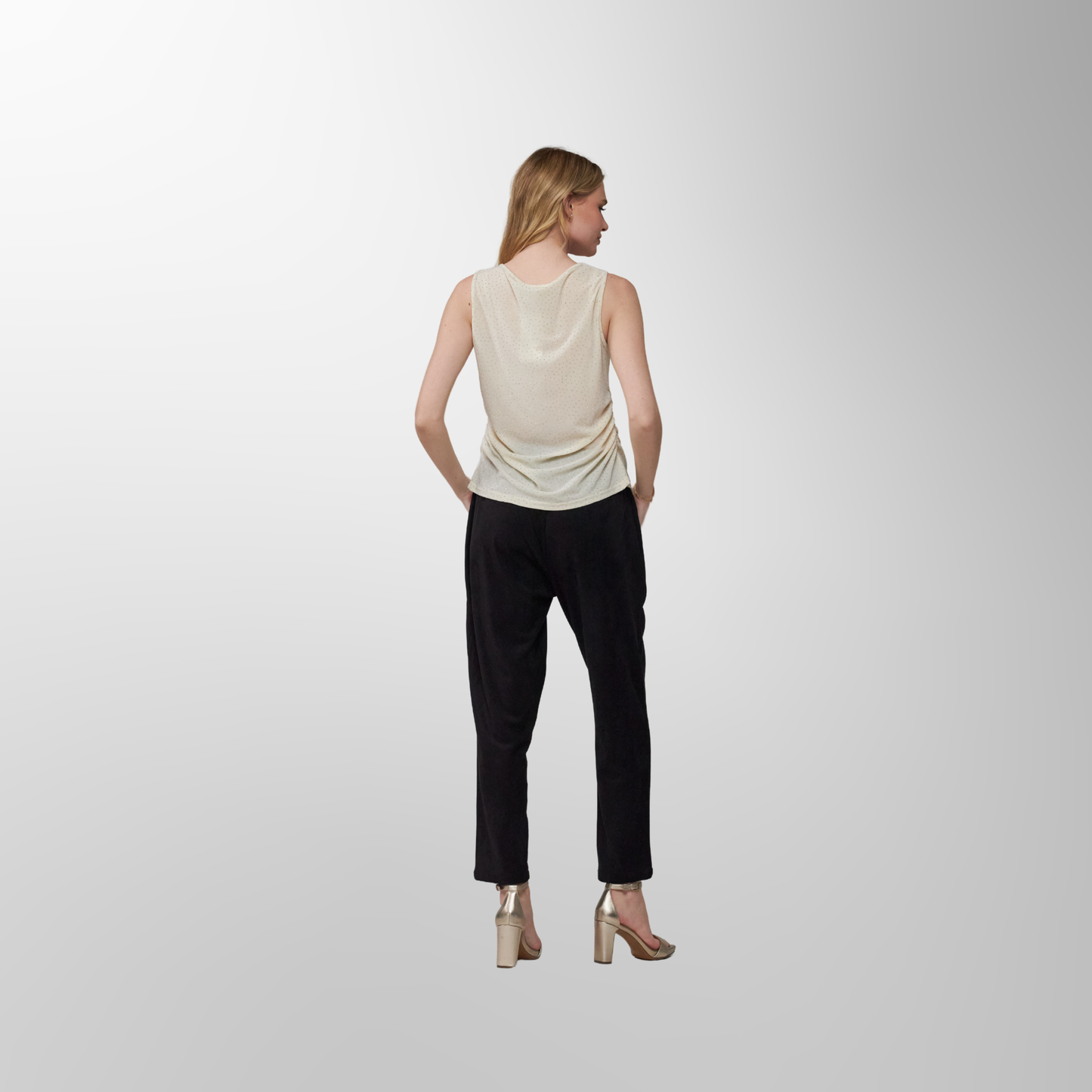 Toofan - Cream - Bling Glitter Tank Top – Subtle Sparkle, Timeless Sophistication - M 300