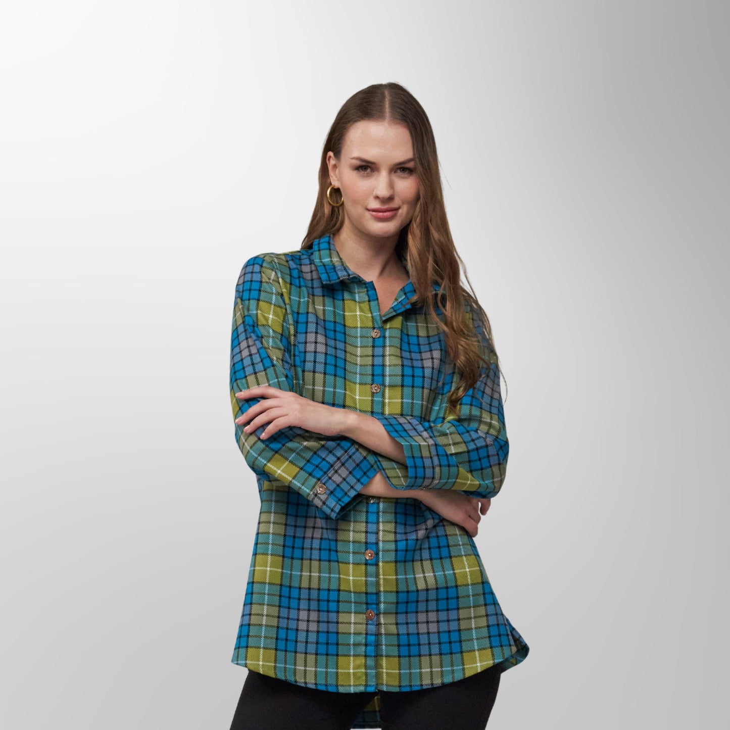 Toofan - Multi - Ocean Meadow Checkered Long Sleeve Top - PL 88-45