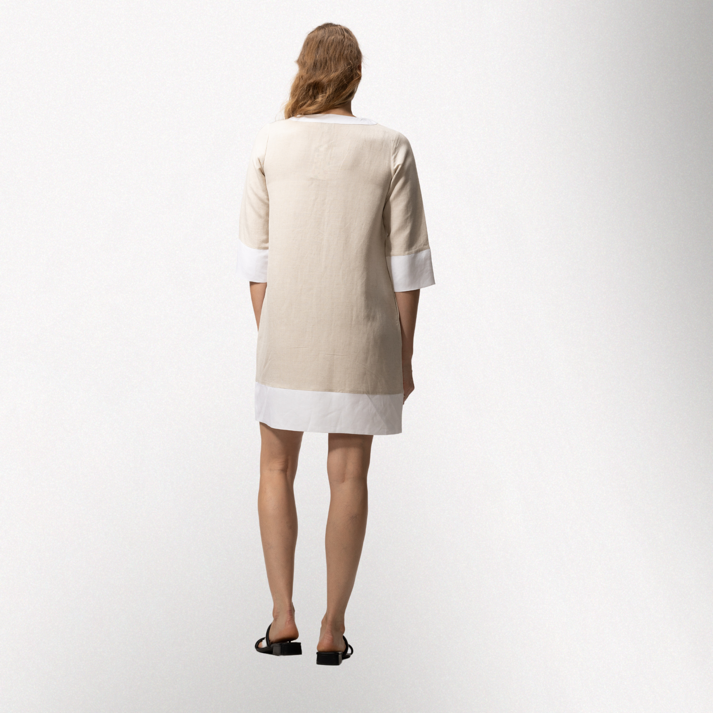Toofan - Khaki - Color Trim 3/4 Sleeve Dress - L589