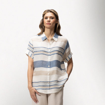 Toofan - Cap-Sleeve Striped Linen Shirt – Women’s Regular Fit - LST 403