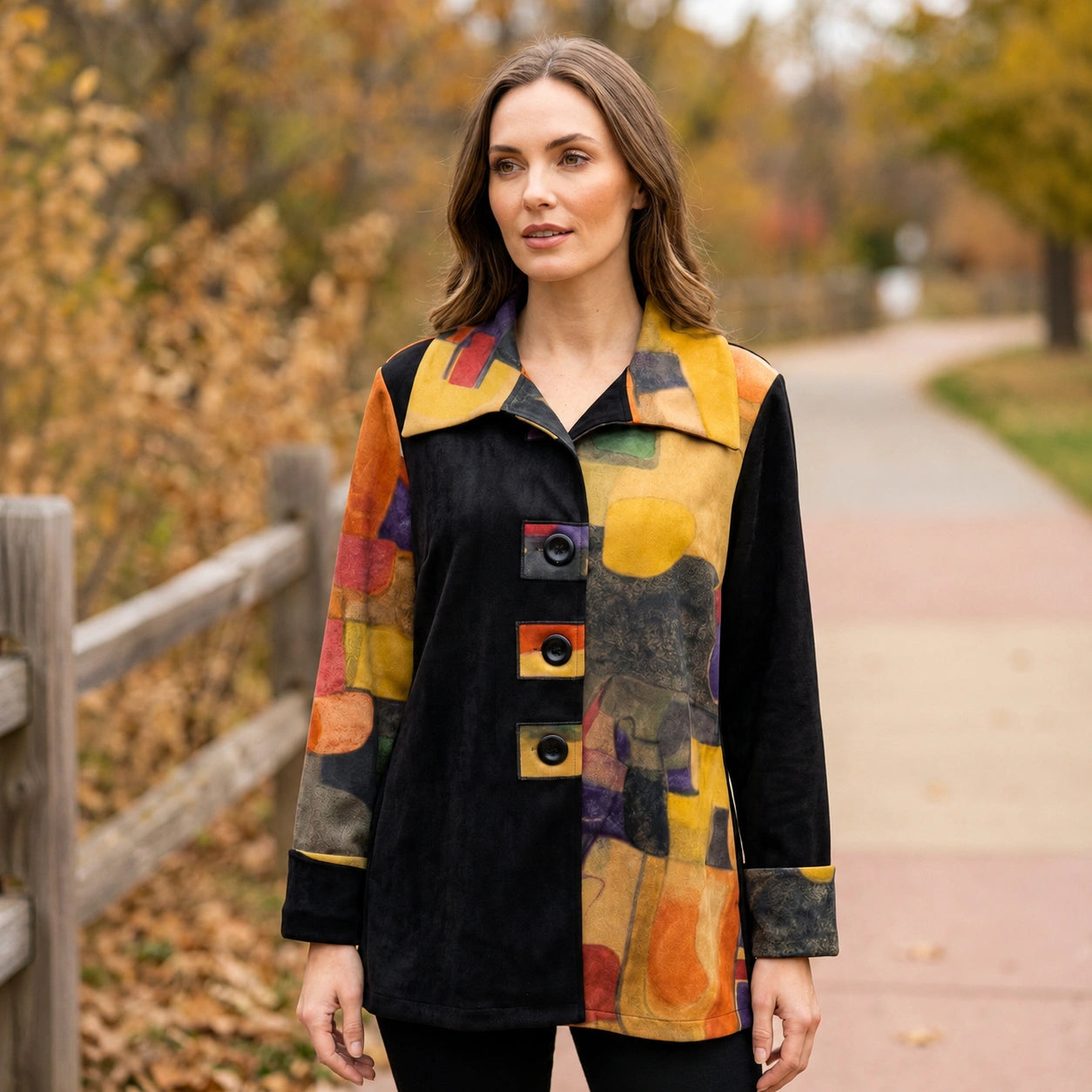 Toofan - Printed Suede Color Block Jacket |Printed| 100% Polyester - SP 2-8