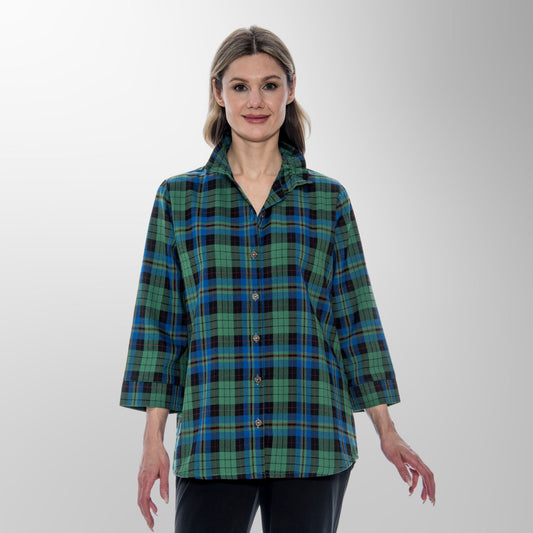 Toofan - Green - Evergreen Plaid Checkered Long Sleeve Top - PL 88-731