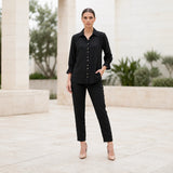 Toofan - Smocking Sleeve Shirt Black 100% Cupro Button Down - CA180