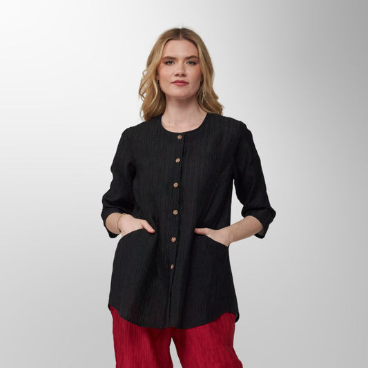 Toofan - Black - Midnight Charm Relaxed Button Down Tunic - CR 25