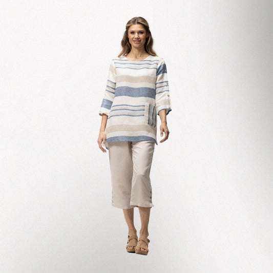 Toofan - Button-Down Tunic – 3/4 Sleeve Linen Kurti with Pockets - LST 165