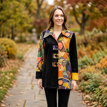 Toofan - Printed Suede Color Block Jacket | 100% Polyester - SP 2-9