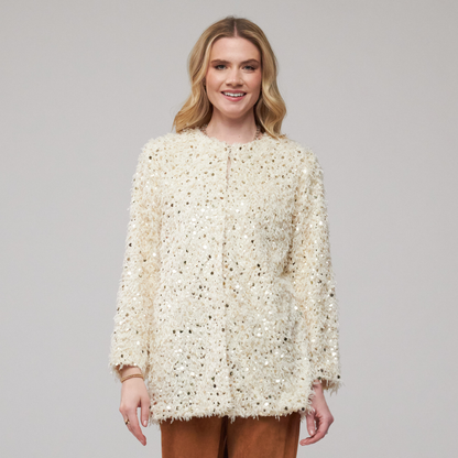 Toofan - Winter White - Winter White Faux Fur Bling Cardigan Jacket – Festive Elegance Redefined - FF 10 - 1