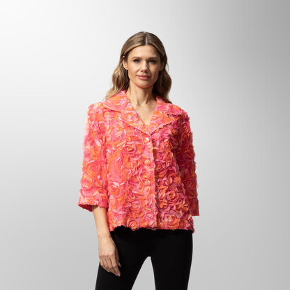 Toofan - Fuchsia - Floral Motif Statement Jacket – Bold Elegance in Bloom - NJ 226- 1