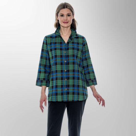 Toofan - Green - Evergreen Plaid Checkered Long Sleeve Top - PL 88-731