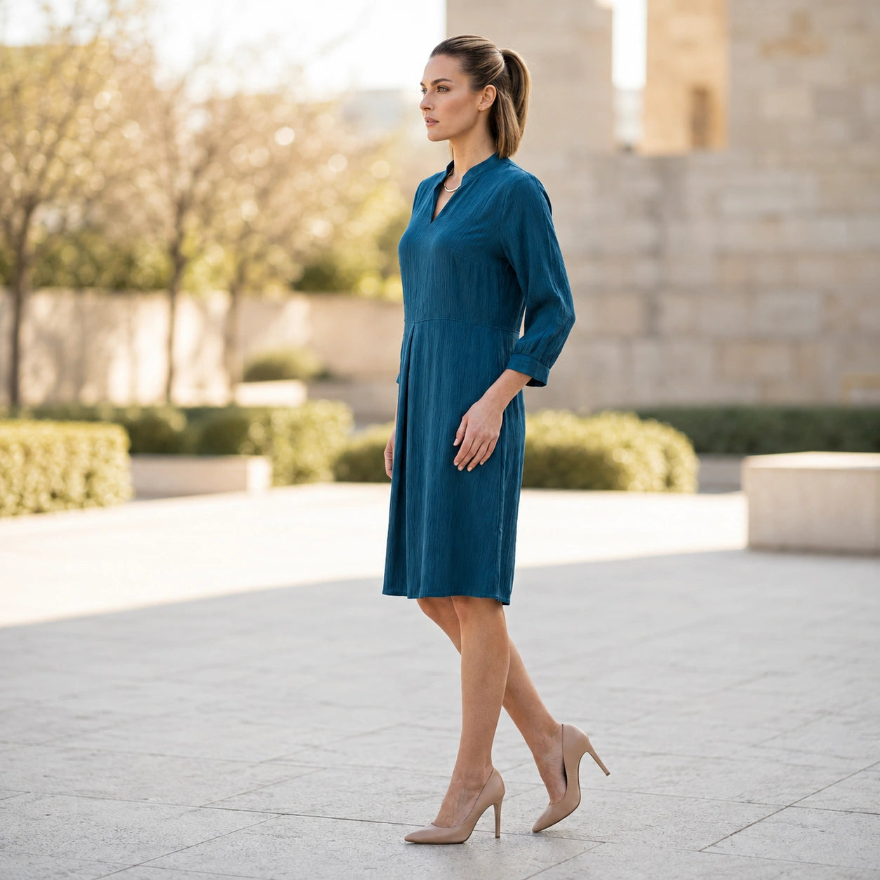 Toofan - 2 Pocket Dress Peacock 100% Cupro Shift Dress - CA988