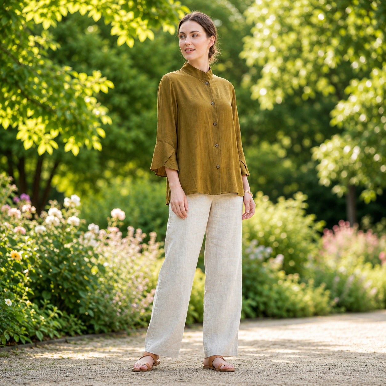 Toofan - Tulip Sleeve Mandarin Jacket in Tobacco - CA171