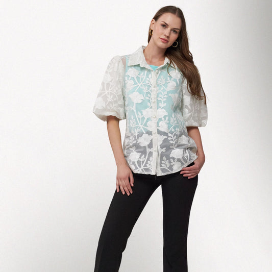 Toofan - White - Bubble Sleeve Floral Top – Relaxed Fit Women's Blouse - NS 79 - 1