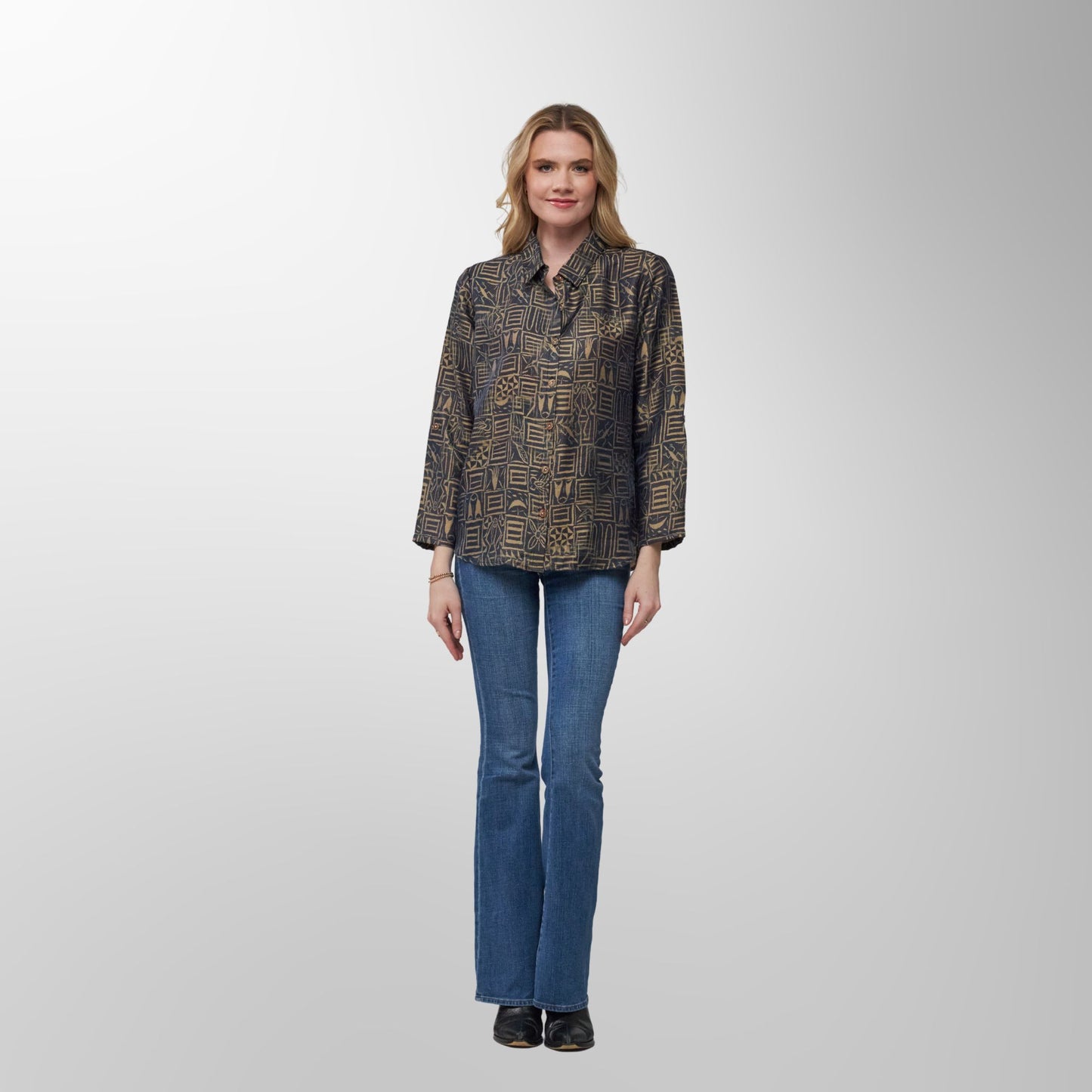 Toofan - Navy - Navy & Gold Abstract Print Top - DP 38 - 3
