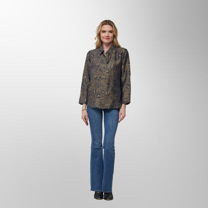 Toofan - Navy - Navy & Gold Abstract Print Top - DP 38 - 3