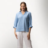 Toofan - Sky - Ruching Detail Collar Top – Women's Puff-Sleeve Top - TS 63