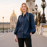 Toofan - Collar Detail Shirt Denim Polyester Rayon Blend Relaxed Fit - NS24-11