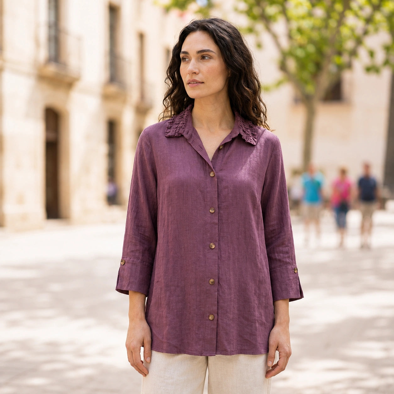 Toofan - Wire Collar Shirt Eggplant 100% Cupro Button Down - CA170