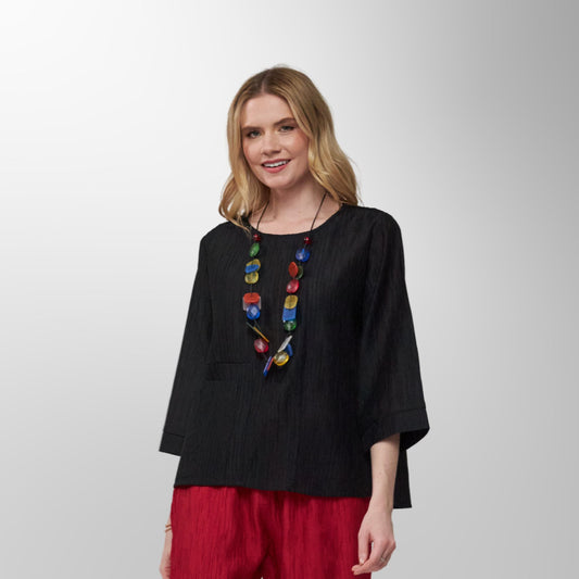 Toofan - Black - Midnight Elegance Relaxed Round Neck Top - CR 32