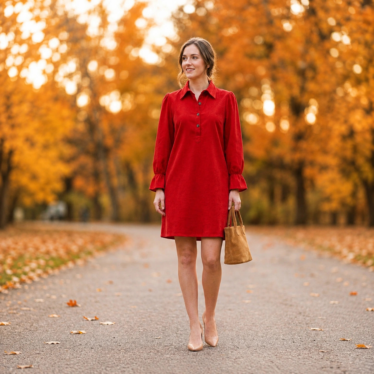 Toofan - Smocking Sleeve Dress |Red| 100% Polyester - CD 890
