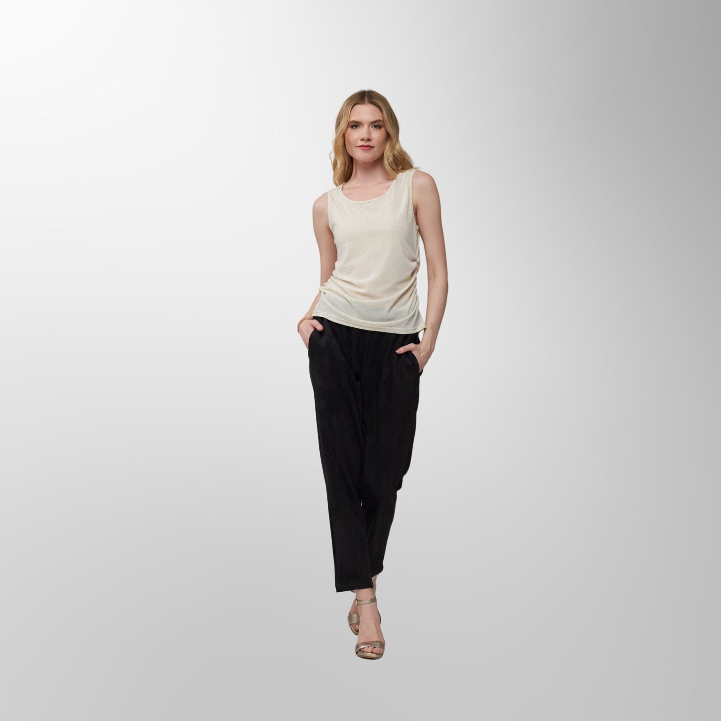 Toofan - Cream - Bling Glitter Tank Top – Subtle Sparkle, Timeless Sophistication - M 300