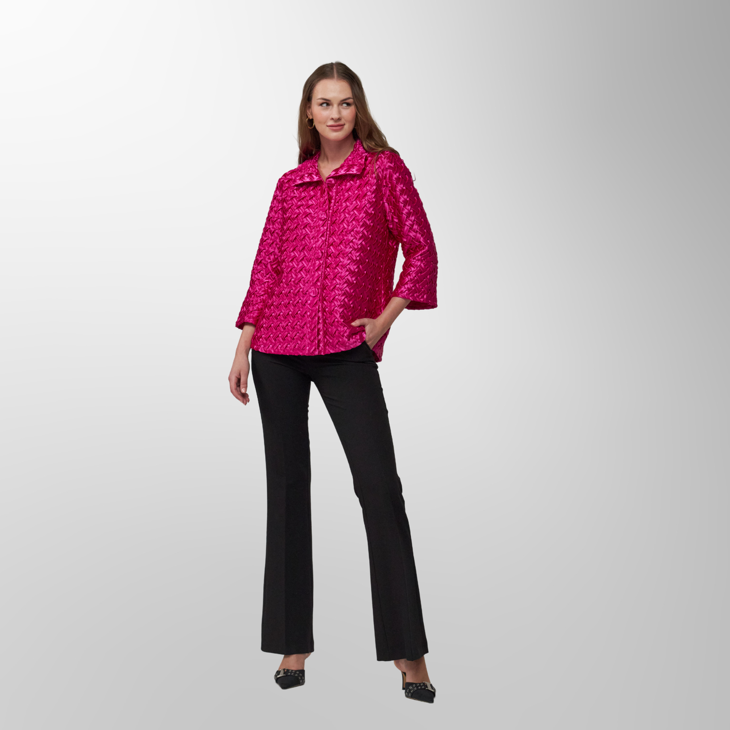 Toofan - Fuchsia  - Two pocket Cross Stitch Jacket  - CS 1 - 10