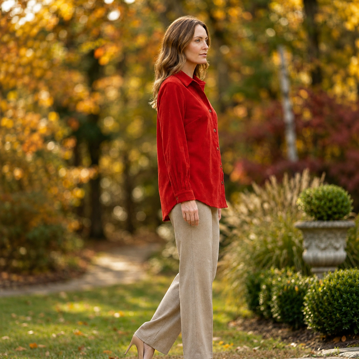 Toofan - Scallop Placket Shirt |Red| 100% Polyester Long Sleeve - CD 823