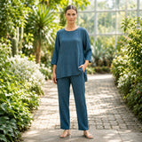 Toofan - Round Neck High Low Tunic Peacock 100% Cupro Relaxed Fit - CA178
