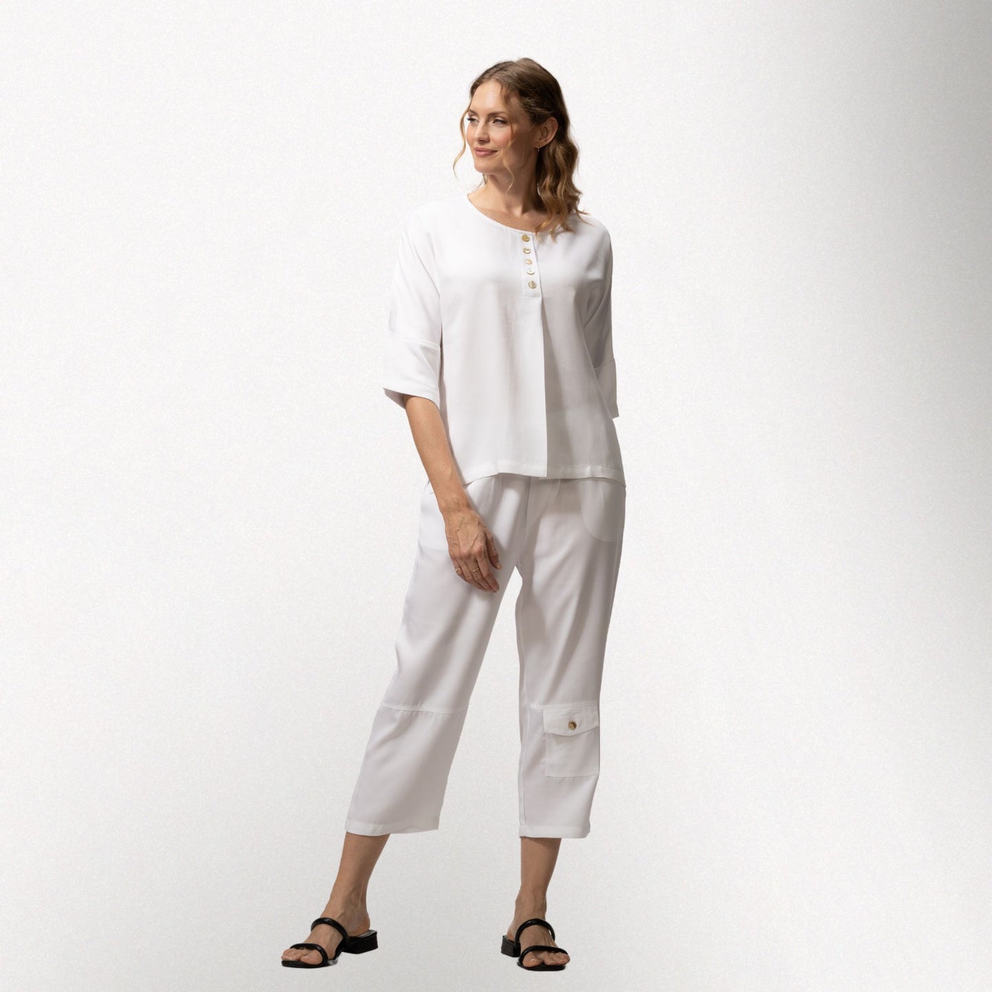 Toofan - White - High-Low Tunic – Women’s Pleated Cotton Top - TS 69