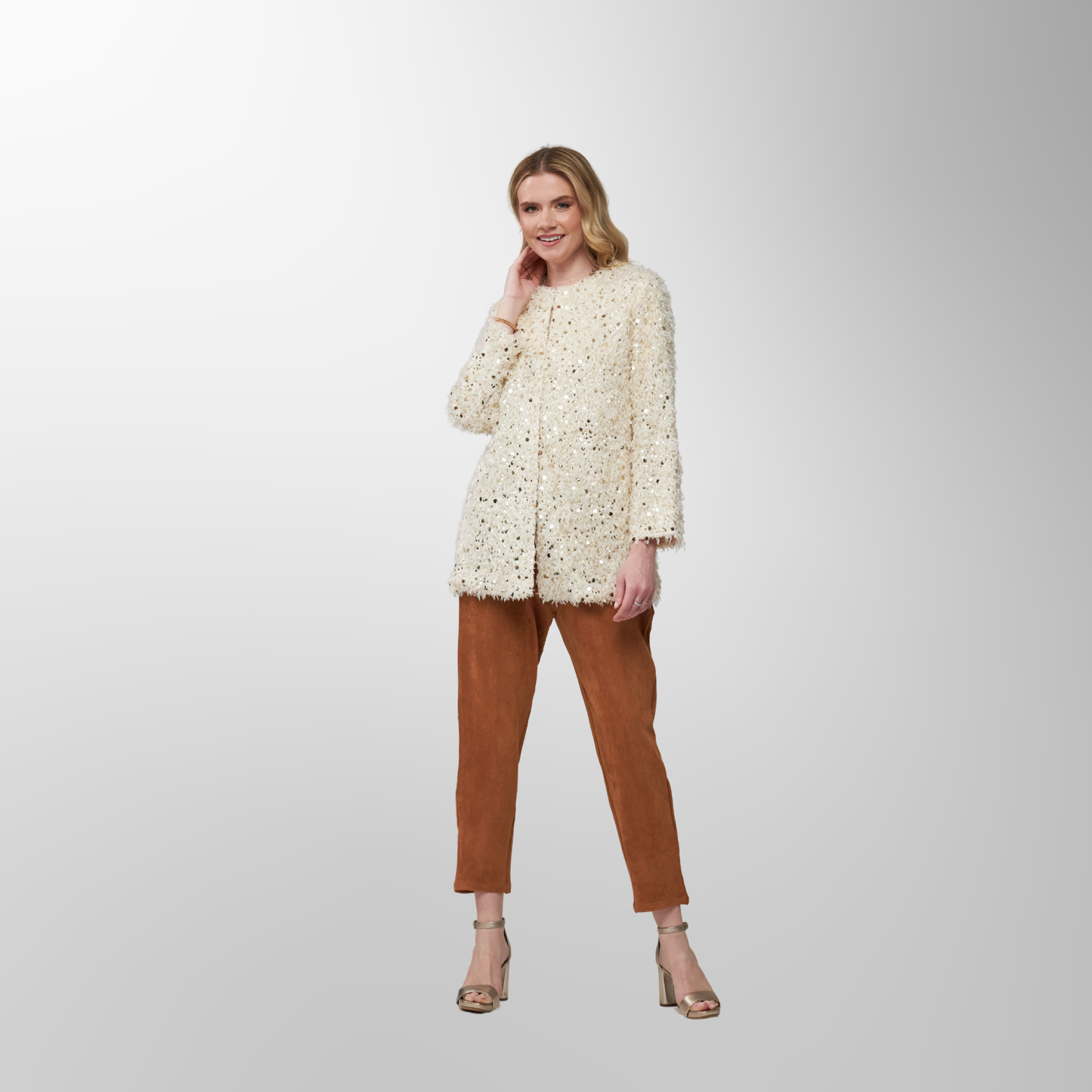 Toofan - Winter White - Winter White Faux Fur Bling Cardigan Jacket – Festive Elegance Redefined - FF 10 - 1