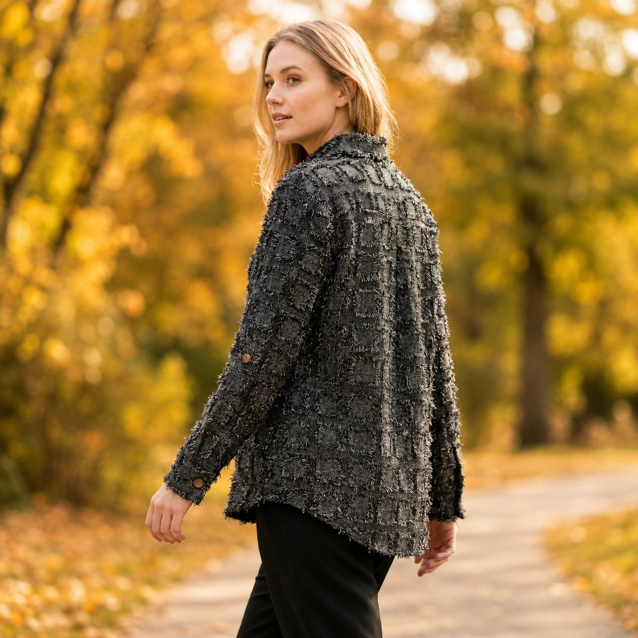 Toofan - Eyelash Shirt | Charcoal Textured Polyester Button Down Shirt - EL38