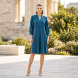 Toofan - 2 Pocket Dress Peacock 100% Cupro Shift Dress - CA988