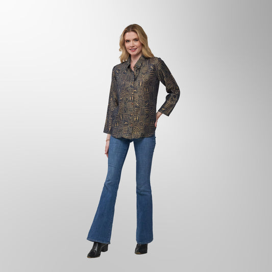 Toofan - Navy - Navy & Gold Abstract Print Top - DP 38 - 3